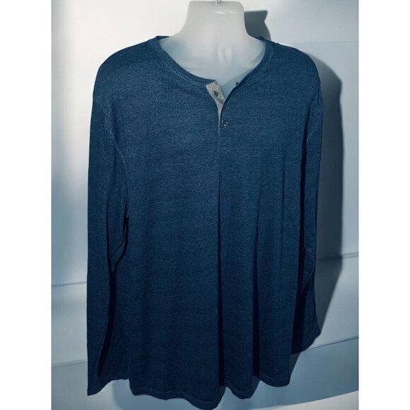 PX Clothing Harper Long Sleeve Henley 3 Button Navy Blue Heather Cotton NEW XXL - Picture 8 of 9